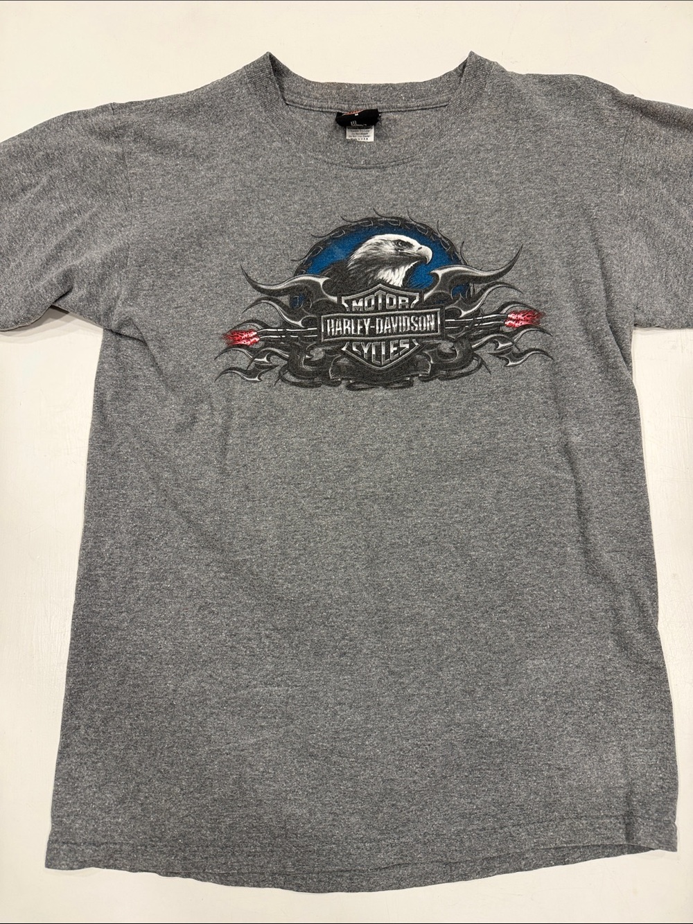 Harley-Davidson Gray Eagle Shield Short Sleeve Tee with Blue Accent
